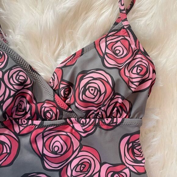 Garnet Hill Floral Gray & Pink Tankini Top | SZ 4 - Picture 6 of 8
